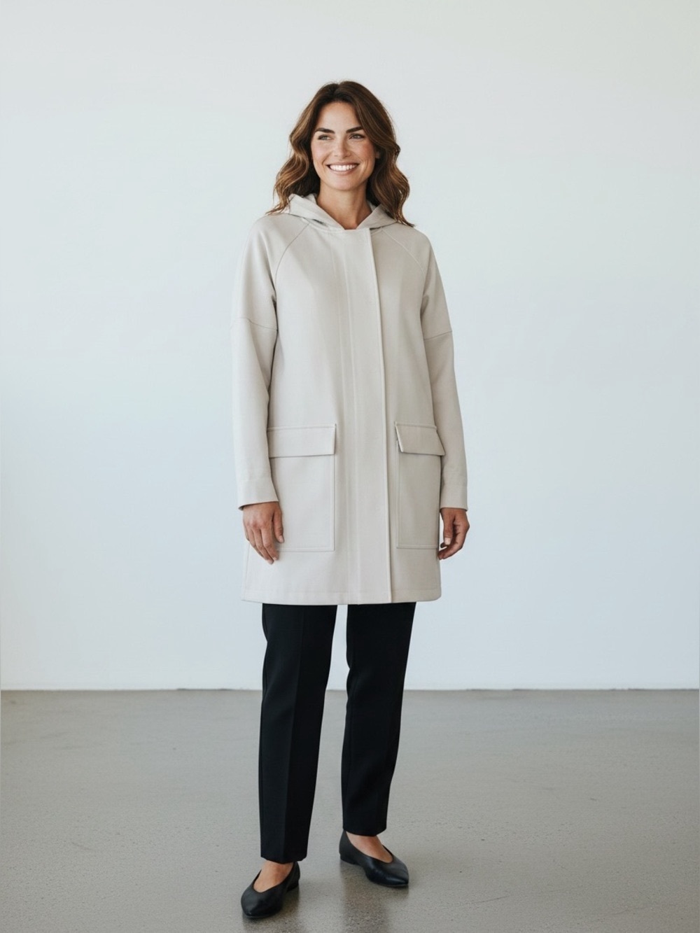 Eileen Fisher Recycled Polyester Rain Jacket in Bone Size Petite Medium